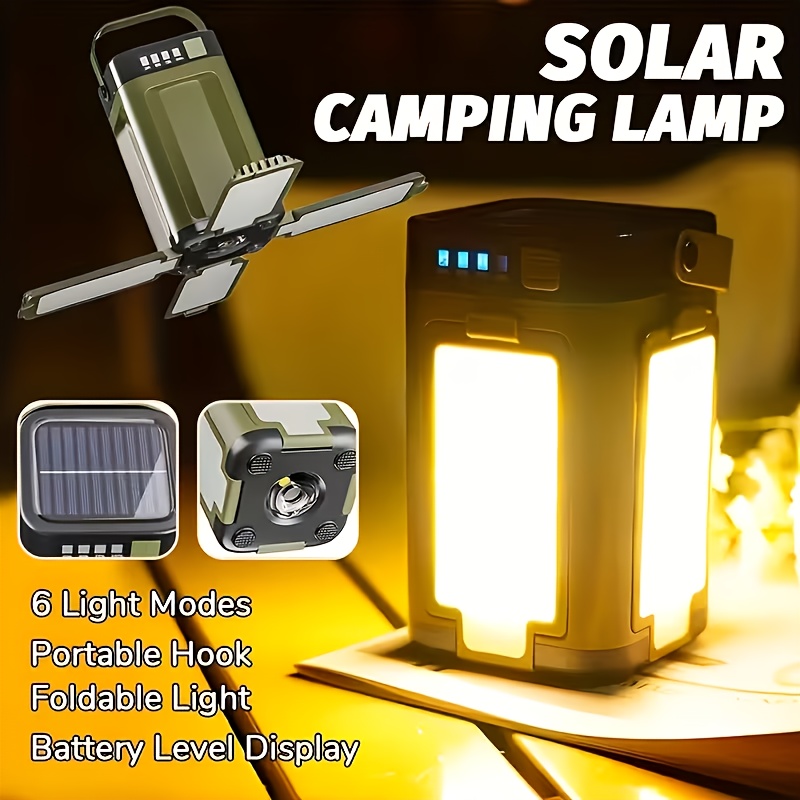 Outdoor Camping Light Portable - ソーラー充電式折りたたみ式2000mAhパワーバンク付き屋外ポータブルキャンプライト、インテリジェントディスプレイ搭載ポータブル吊り下げテントライト