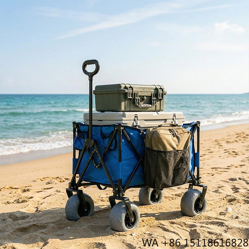 Outdoor Camping Set - 折りたたみ式メタルビーチワゴン、クイックリリーススイベルバルーンホイール、コンパクトで広々としたキャンプカート、簡単に分解可能