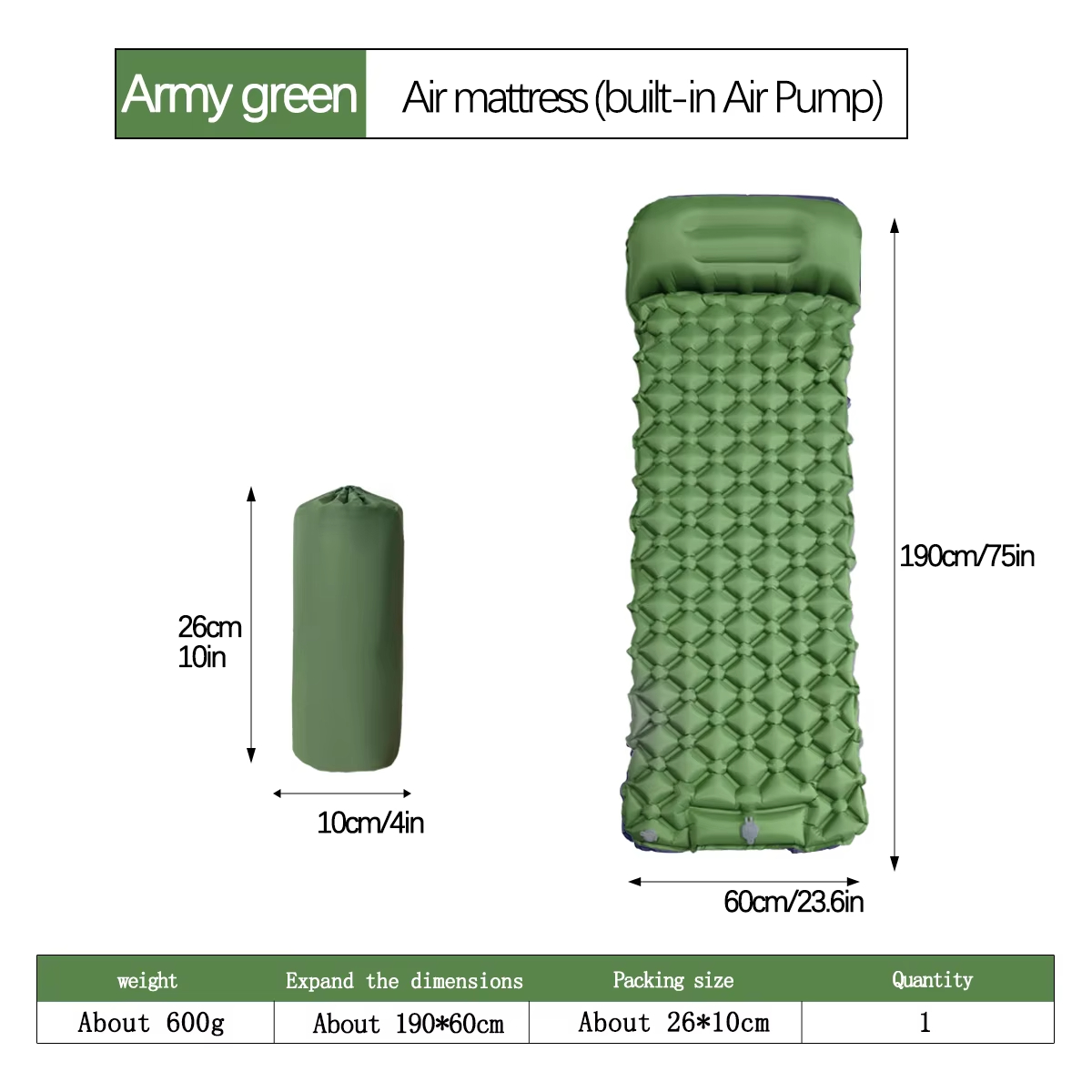 190*60 センチメートル屋外キャンプインフレータブルマッ - Outdoor Camping Mat のレビューと価格