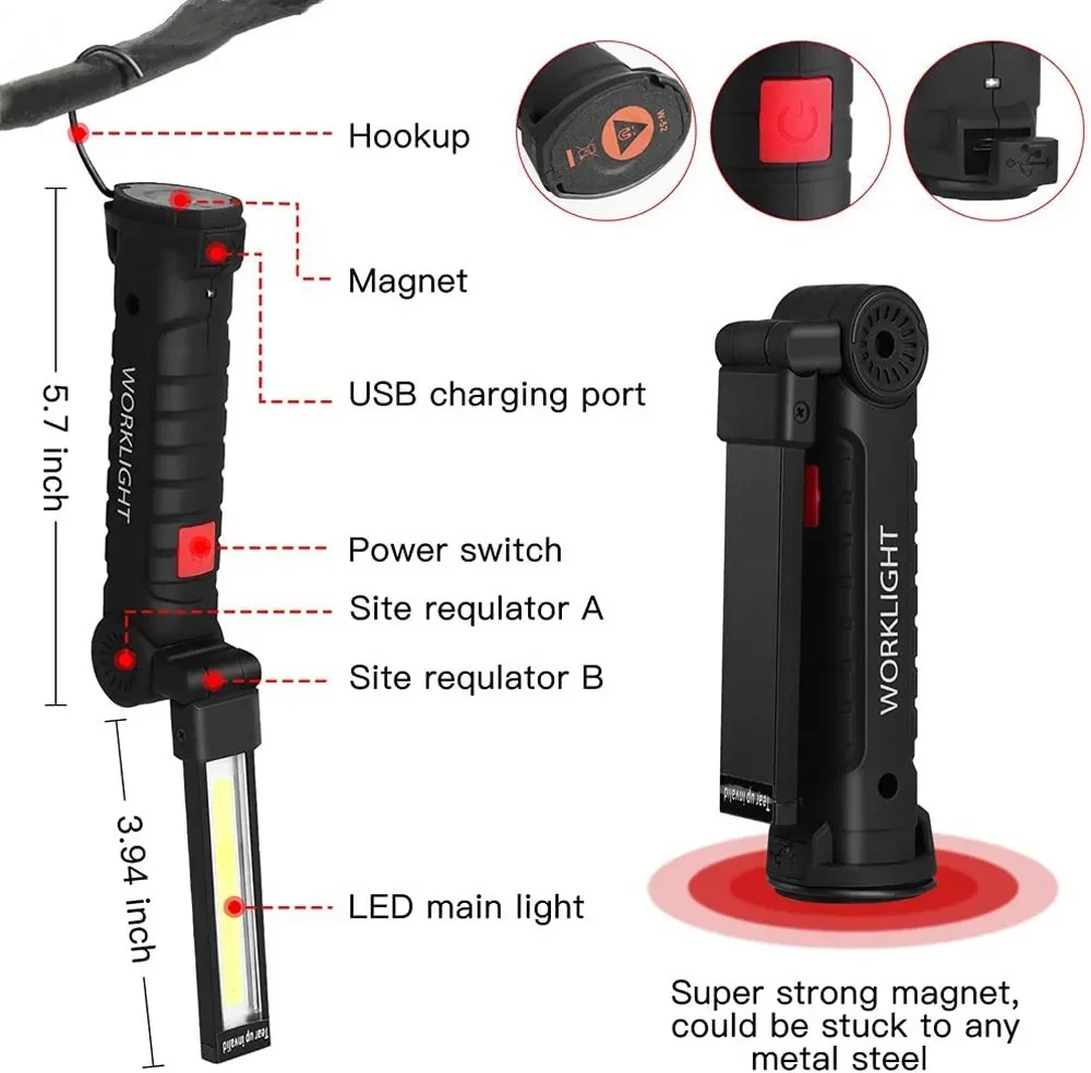 ポータブル COB LED 懐中電灯 USB 充電式ワークラ - Outdoor Camping Light Portable のレビューと価格