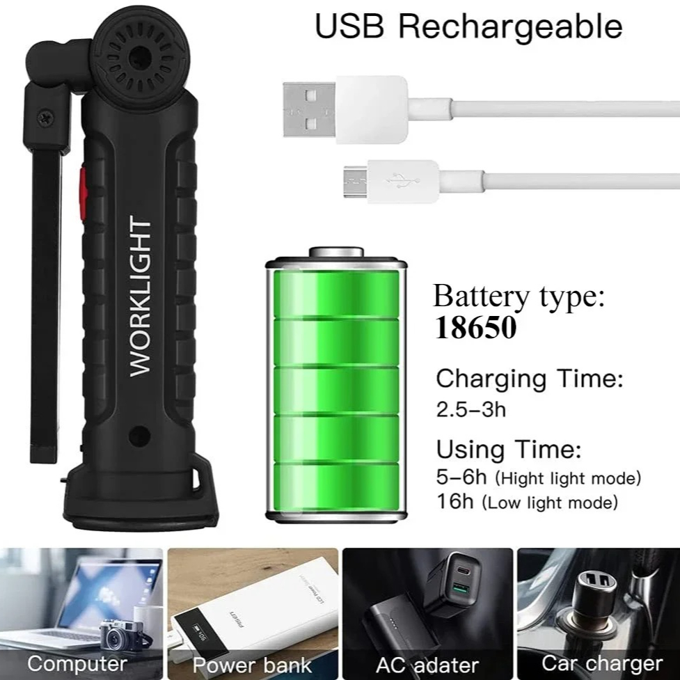 ポータブル COB LED 懐中電灯 USB 充電式ワークラ - Outdoor Camping Light Portable のレビューと価格