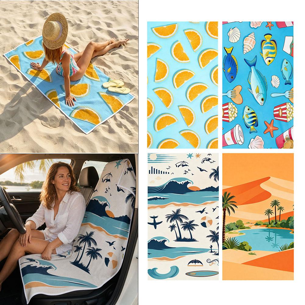 2-in-1ビーチタオルカーシートカバー、速乾性、砂よけ、吸 - Outdoor Camping Mat のレビューと価格