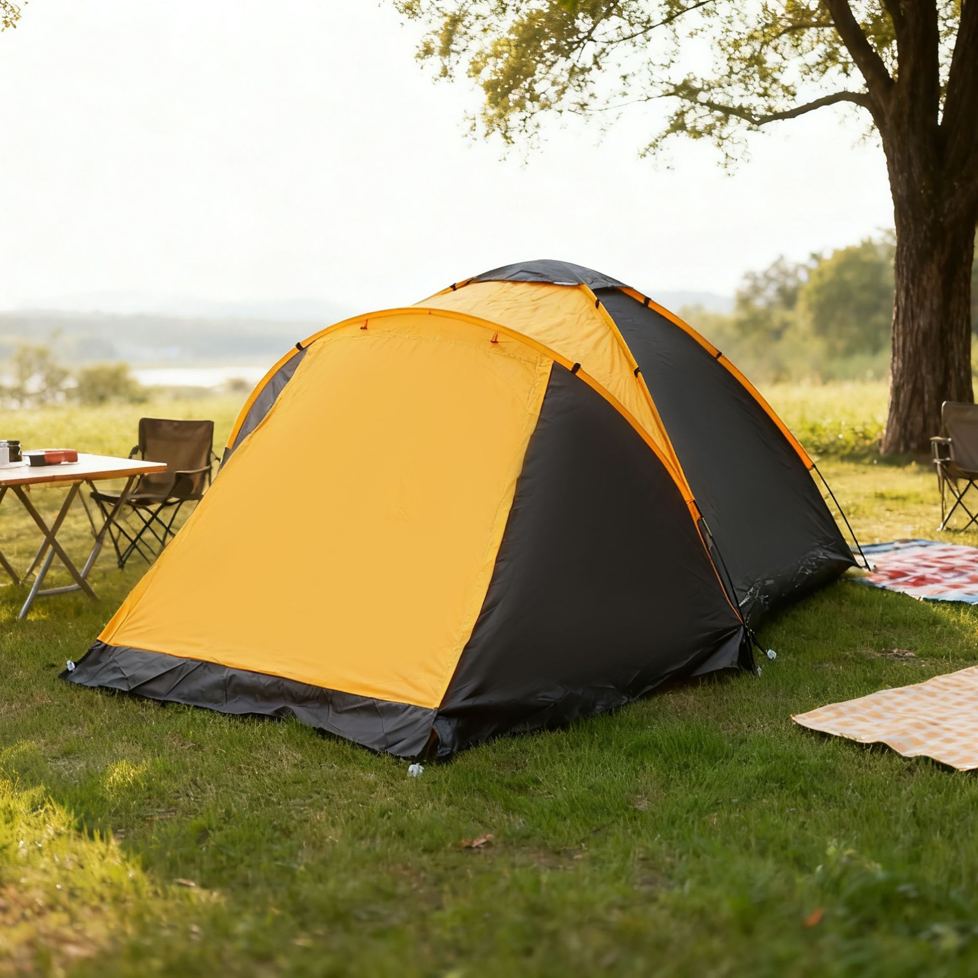 グラスファイバーポール付き屋外キャンプテント、伸縮式二層構造 - Outdoor Camping Set のレビューと価格