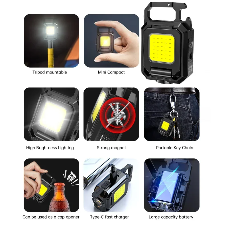 ミニ懐中電灯キーホルダーライト COB ワークライト USB - Outdoor Camping Light Portable のレビューと価格