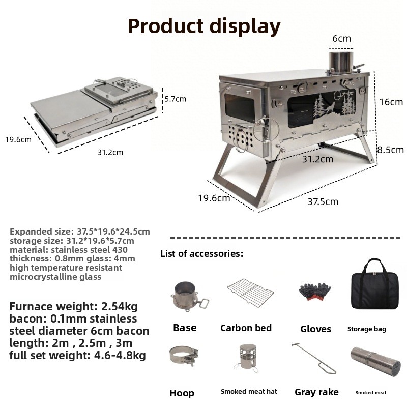 ステンレス製折りたたみ式ポータブル薪ストーブBBQグリル、ア - Outdoor Camping Oven のレビューと価格