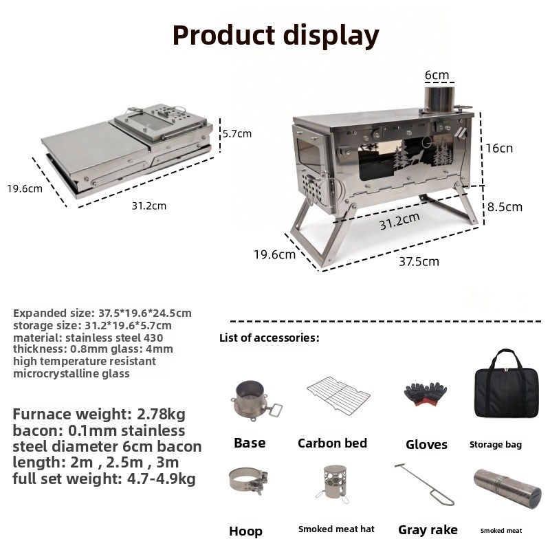 ステンレス製折りたたみ式ポータブル薪ストーブBBQグリル、ア - Outdoor Camping Oven のレビューと価格